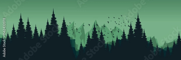 Fototapeta green view landscape mountain scenery vector illustration good for wallpaper design, design template, background template, and tourism design template.
