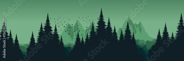 Fototapeta green view landscape mountain scenery vector illustration good for wallpaper design, design template, background template, and tourism design template.