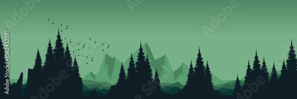 Fototapeta green view landscape mountain scenery vector illustration good for wallpaper design, design template, background template, and tourism design template.