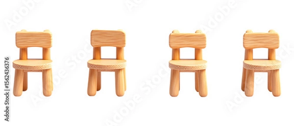 Fototapeta Pack Collection Minimalist Wooden Chairs Simple Elegant Design set against transparent background