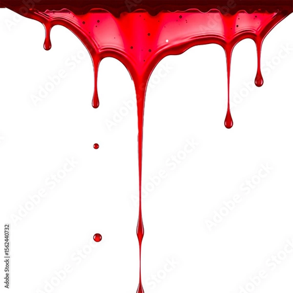 Fototapeta red liquid dripping down isolated on white background 
