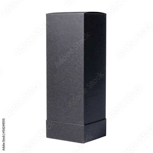 Fototapeta Tall dark gray textured gift box with lid isolated on transparent background