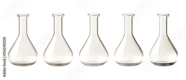 Fototapeta Pack Collection Five Empty Erlenmeyer Flasks Lab Glassware Chemistry Equipment Science Experiment set against transparent background