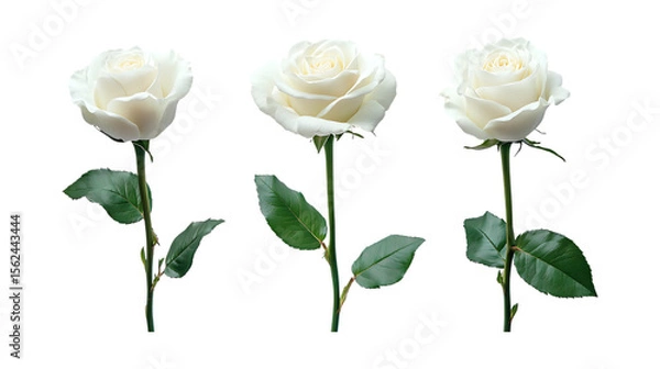 Fototapeta Pack Collection Three Elegant White Roses Perfect for Design Projects set against transparent background