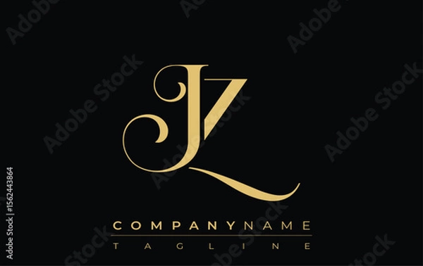 Fototapeta JZ Abstract Creative Jewelry Logo. A stylish logo featuring golden monogram initials in an elegant and modern typography, perfect for branding