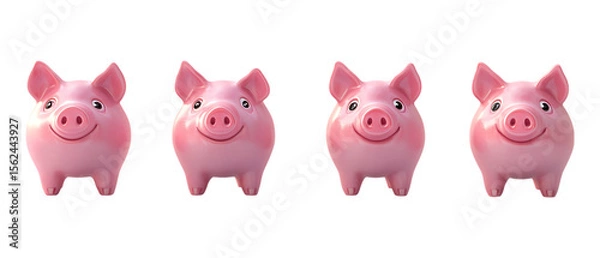 Fototapeta Pack Collection Four Pink Piggy Banks A Savings Goal Visual set against transparent background