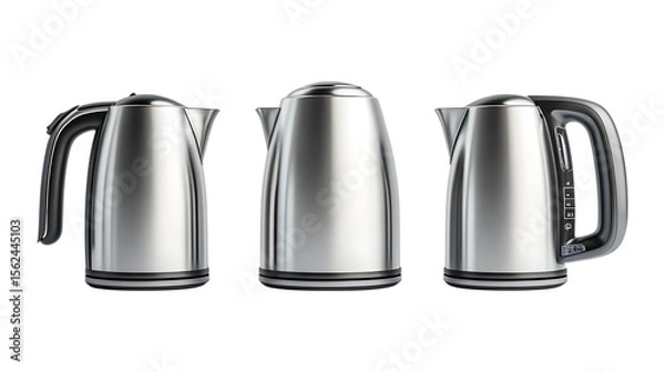 Fototapeta Pack Collection Stainless Steel Electric Kettle Three Sizes Modern Design Kitchen Appliances set against transparent background