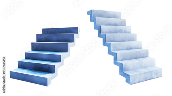 Fototapeta Pack Collection Abstract Blue Staircase Two Sets of Steps Ascending Design Architectural Element Digital Render set against transparent background