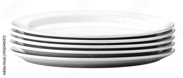 Fototapeta Pack Collection Stack of White Oval Plates Clean and Simple Dishware set against transparent background