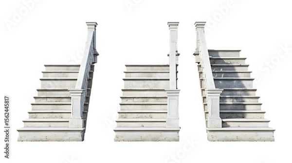 Fototapeta Pack Collection Elegant Stone Staircase 3D Model Views for Design  Architecture set against transparent background