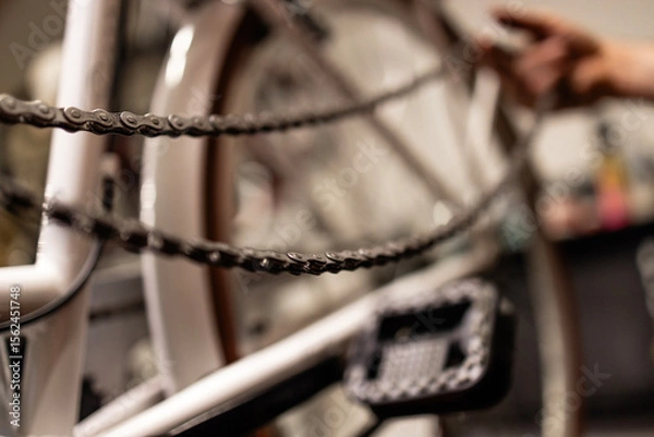 Obraz Professional bicycle service and chain replacement.