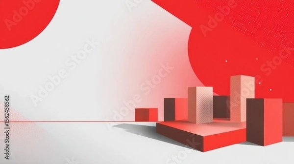 Obraz Geometric red abstract design with cubes and circles on a light background