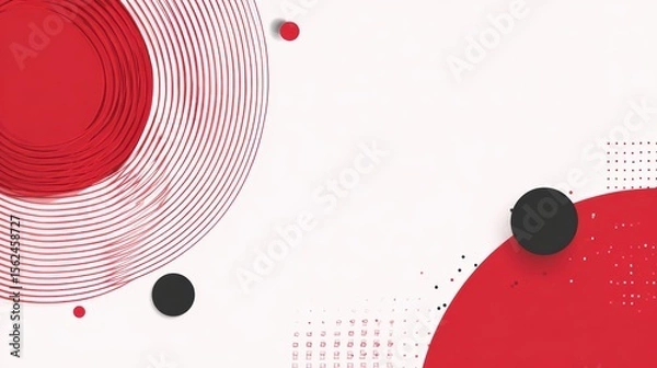Obraz Abstract red and black circles with geometric patterns on white background