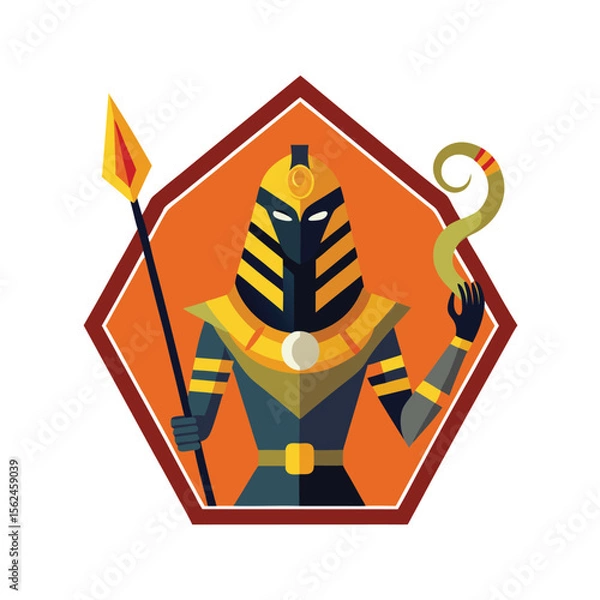 Obraz Pharaoh warrior with cobra staff and golden mask Vector illustration