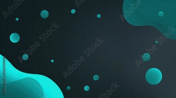 Obraz Abstract teal and black fluid shapes with floating spheres design