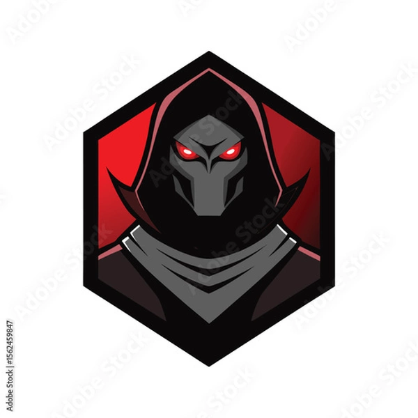 Obraz Shadow rogue with red eyes and black scarf attack Vector illustration