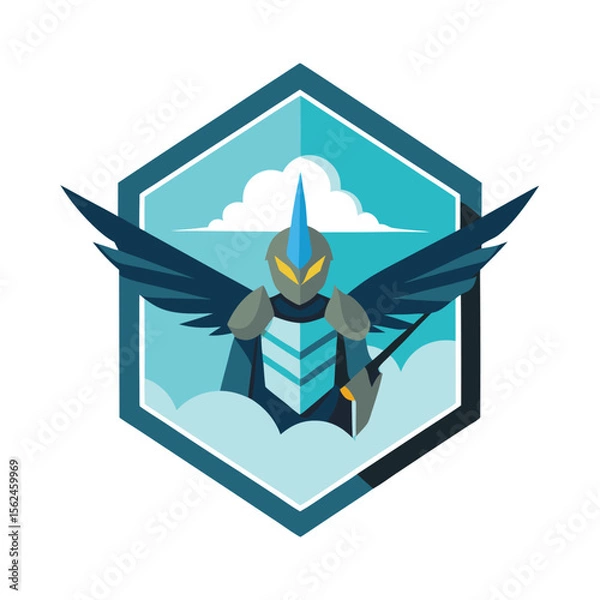 Obraz Sky knight with jet wings and spear in cloud battle Vector illustration