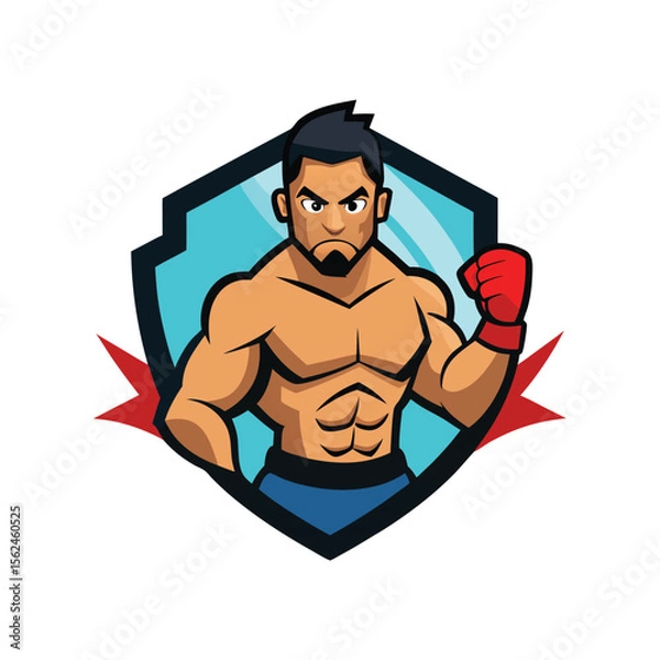 Obraz Street boxer with taped fists and sweat flying blow Vector illustration