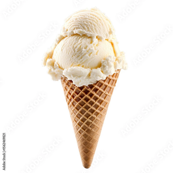 Fototapeta Delicious ice cream cone with creamy vanilla scoop ready to enjoy on a warm day, Ice cream ice cream cone isolated sweet delicious dessert refreshment