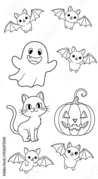 Obraz Cute halloween characters including bats ghost and pumpkin isolated on transparent background