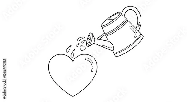 Fototapeta Stylized watering can pouring water droplets and a heart onto a large heart isolated on transparent background