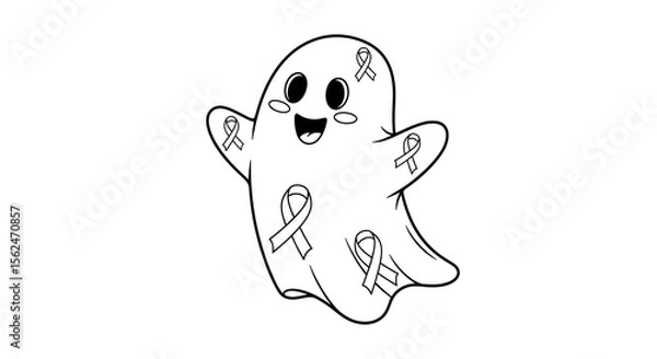 Fototapeta Cute cartoon ghost character with awareness ribbons isolated on transparent background