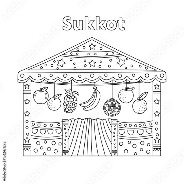 Fototapeta Sukkot sukkah decoration with fruits and stars isolated on transparent background