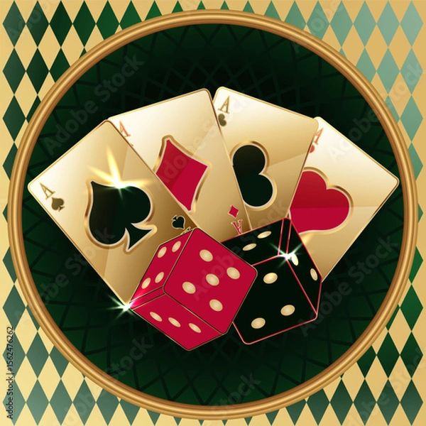 Obraz Casino dice  and poker cards invitation backround, vector illustration