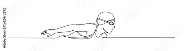 Fototapeta Swimmer gliding in freestyle stroke in a minimalist outline design