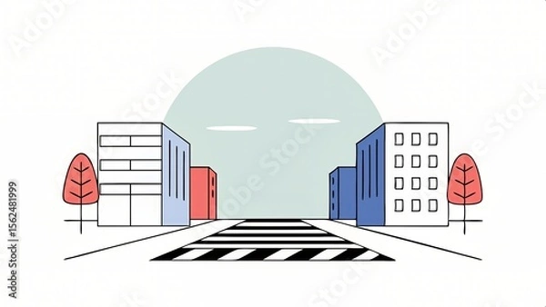 Obraz A simple illustration of a city street with a crosswalk and trees