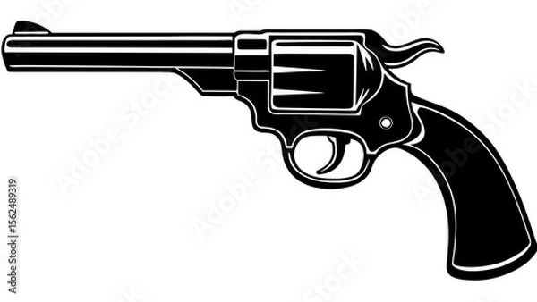 Fototapeta A black and white vector illustration of a vintage revolver with a long barrel and curved handle created with generated ai