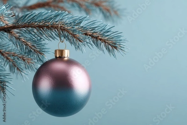 Fototapeta Elegant soft matte ornament hanging delicately on a minimalist pine branch with serene pastel backdrop inviting festive creativity