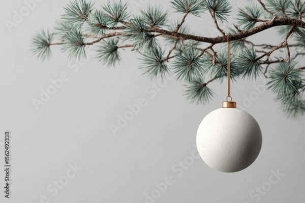 Fototapeta Creative holiday decoration featuring a soft matte ornament on a minimalist pine branch with ample space for personalized messages