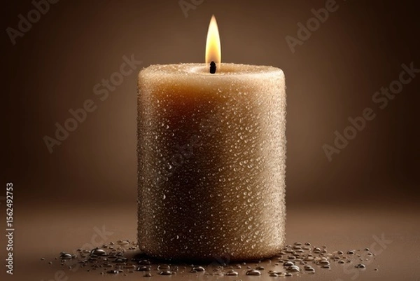 Fototapeta Realistic tea candle glows softly against an isolated background, casting warm light and enhancing a tranquil atmosphere