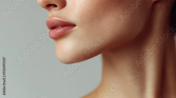 Fototapeta Soft lighting highlights the elegant contours of the neck and jawline in a minimalist and clean aesthetic