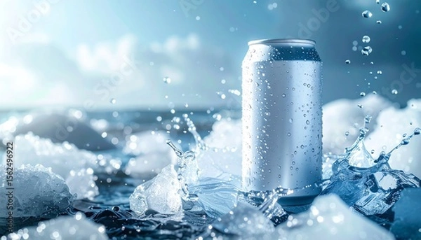 Fototapeta Refreshing Cold Drink Can in Ice Water Splash