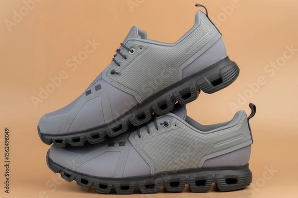 Obraz Stylish gray athletic shoes displayed on neutral background for fashion inspiration