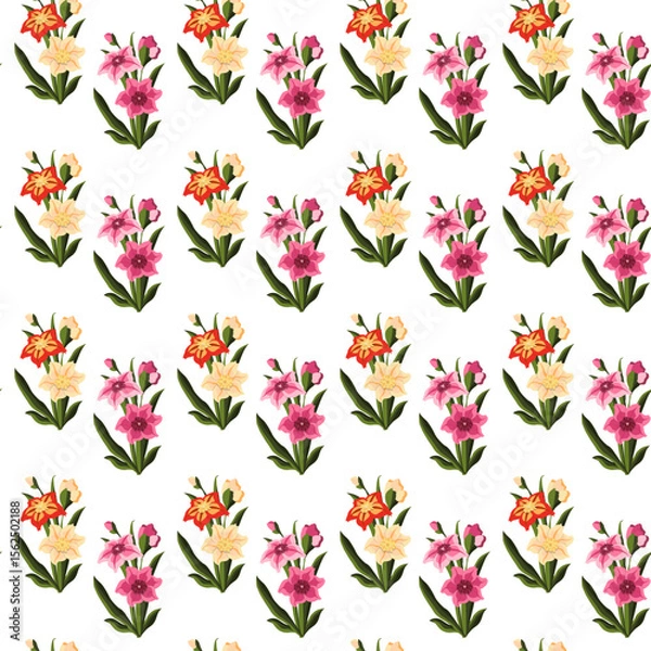 Obraz Simple flowers in flat style. Seamless pattern. Vector illustration.