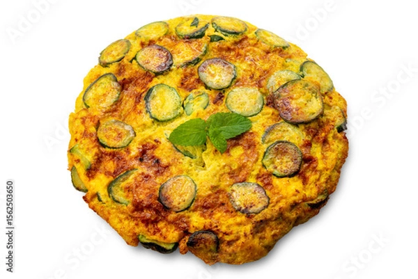 Obraz Omelette with sliced zucchini and mint leaves isolated