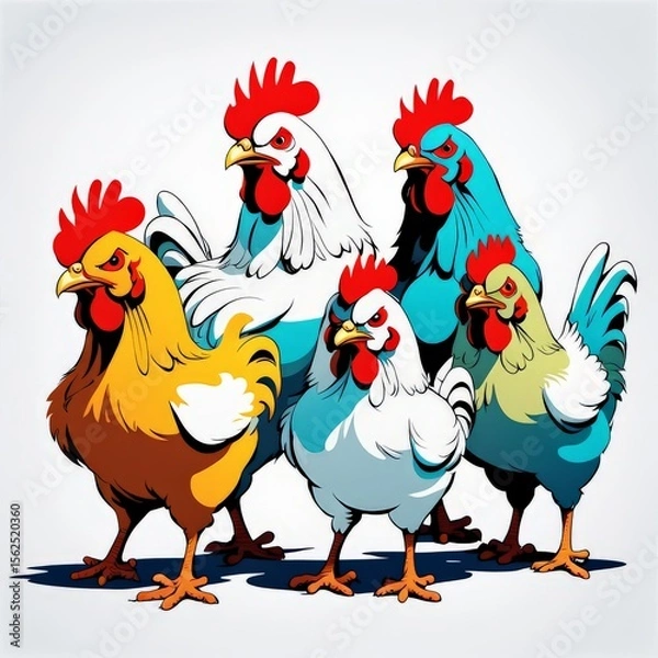 Fototapeta group of chicken on a white background, vector illustration