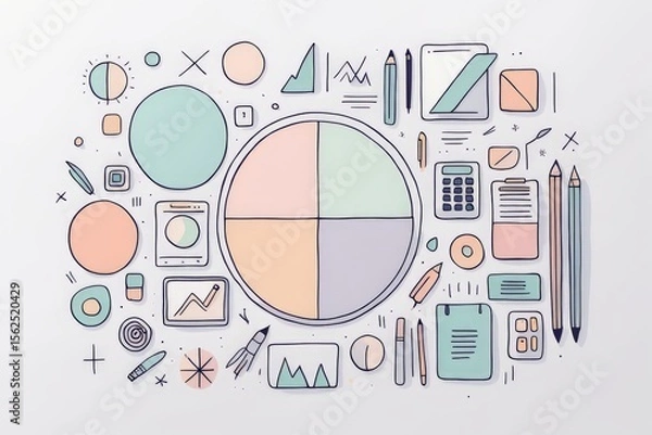Fototapeta colorful 3d illustration of various objects and symbols on white background