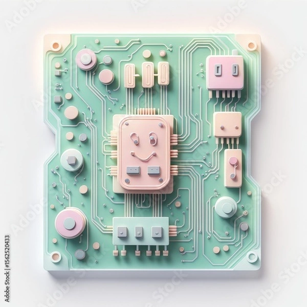 Fototapeta a 3d illustration of computer motherboard on pink background