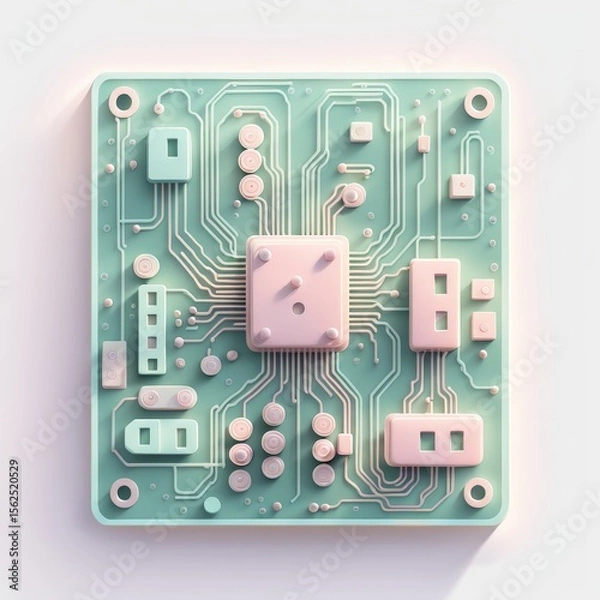 Fototapeta computer mouse with circuit board, chip, cpu. chip. 3d illustration