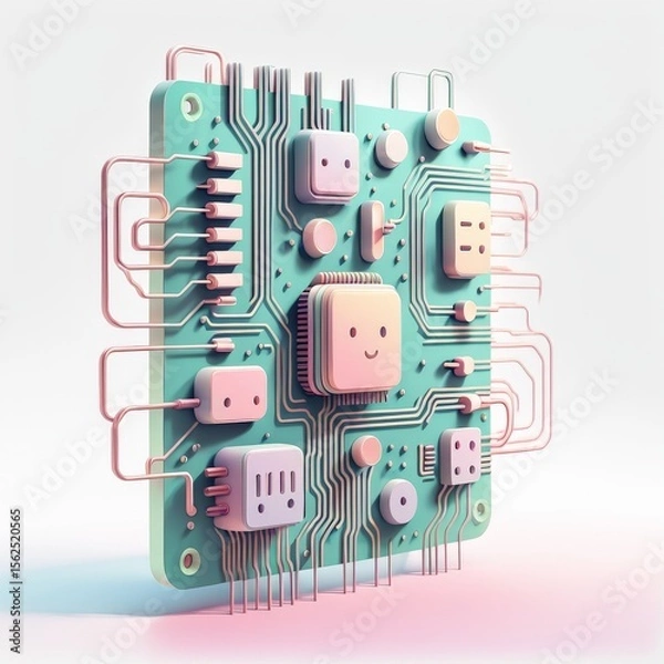 Fototapeta 3d image of a computer chip with circuit board