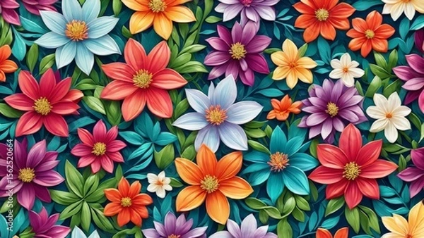 Fototapeta seamless pattern with flowers, vector illustration
