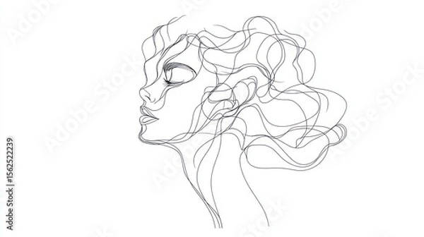 Fototapeta Abstract line drawing of a woman's profile