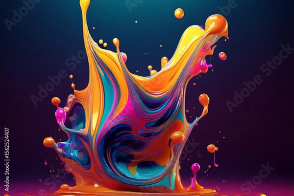Fototapeta A Joyful Eruption of Multicolor Liquid Paint, a Festive and Vibrant Abstract Fountain Splash