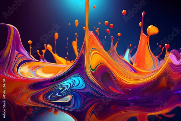 Fototapeta A Vibrant Psychedelic Vortex of Swirling Liquid Paint, an Abstract 3D Ring of Multicolor Fluid Art