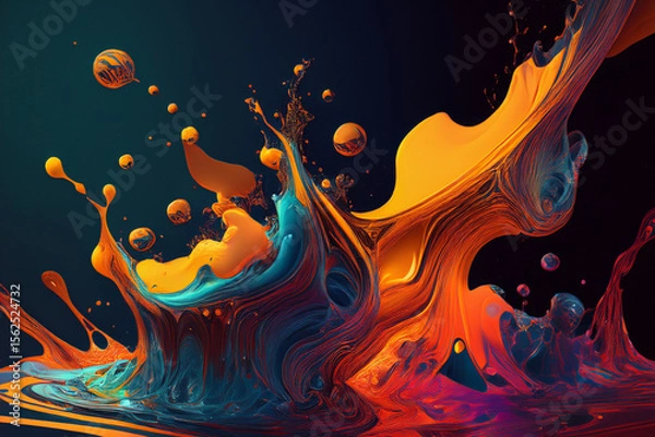Fototapeta A Dynamic Clash of Orange and Teal Fluid Art, an Energetic Abstract Background with High Contrast Liquid Paint Swirls