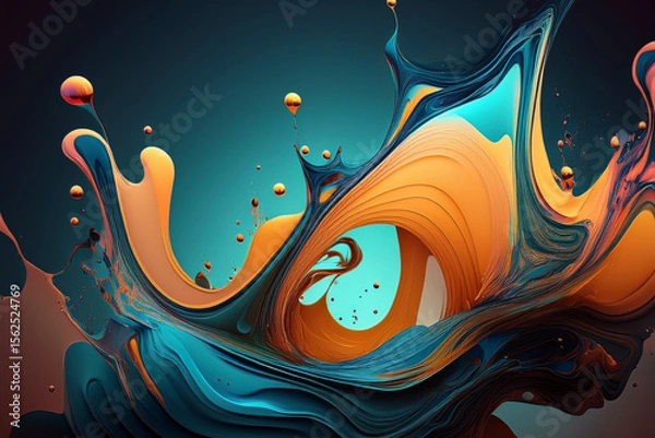 Fototapeta A Powerful and Majestic Wave of Abstract Liquid Art, Vibrant 3D Surge of Orange and Blue Fluid Paint